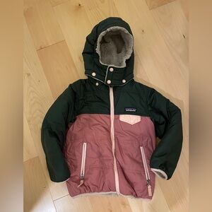 Patagonia Forest Green and Blush Pink Hooded Jacket